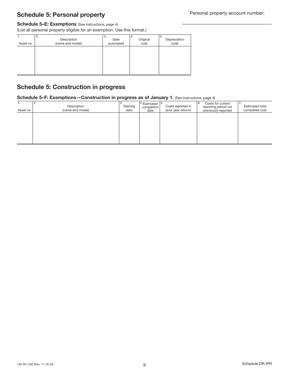 Form 150-301-032 Schedule OR-IPR Industrial Real Property Schedules - Oregon, Page 10