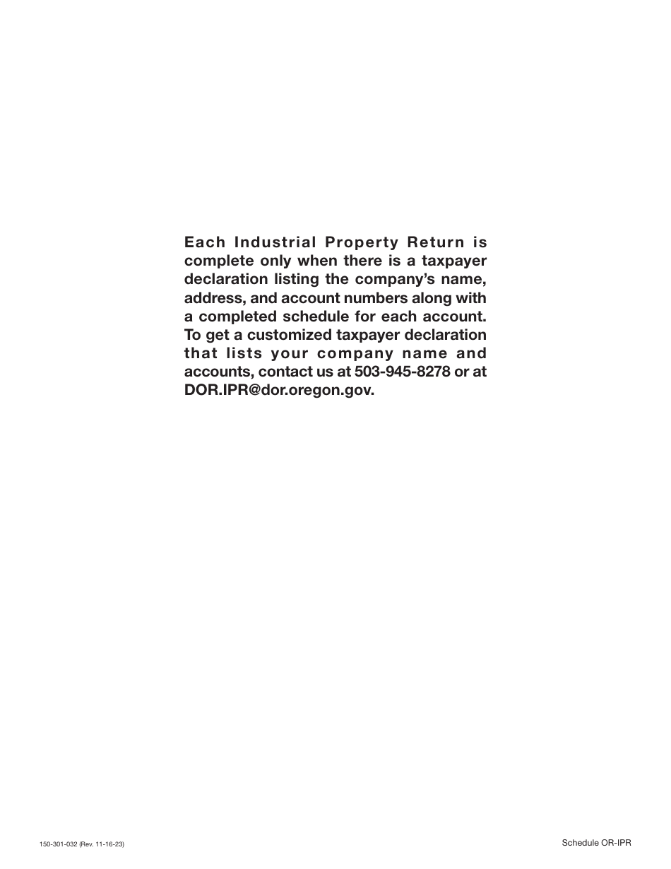 Form 150-301-032 Schedule OR-IPR Industrial Real Property Schedules - Oregon, Page 1