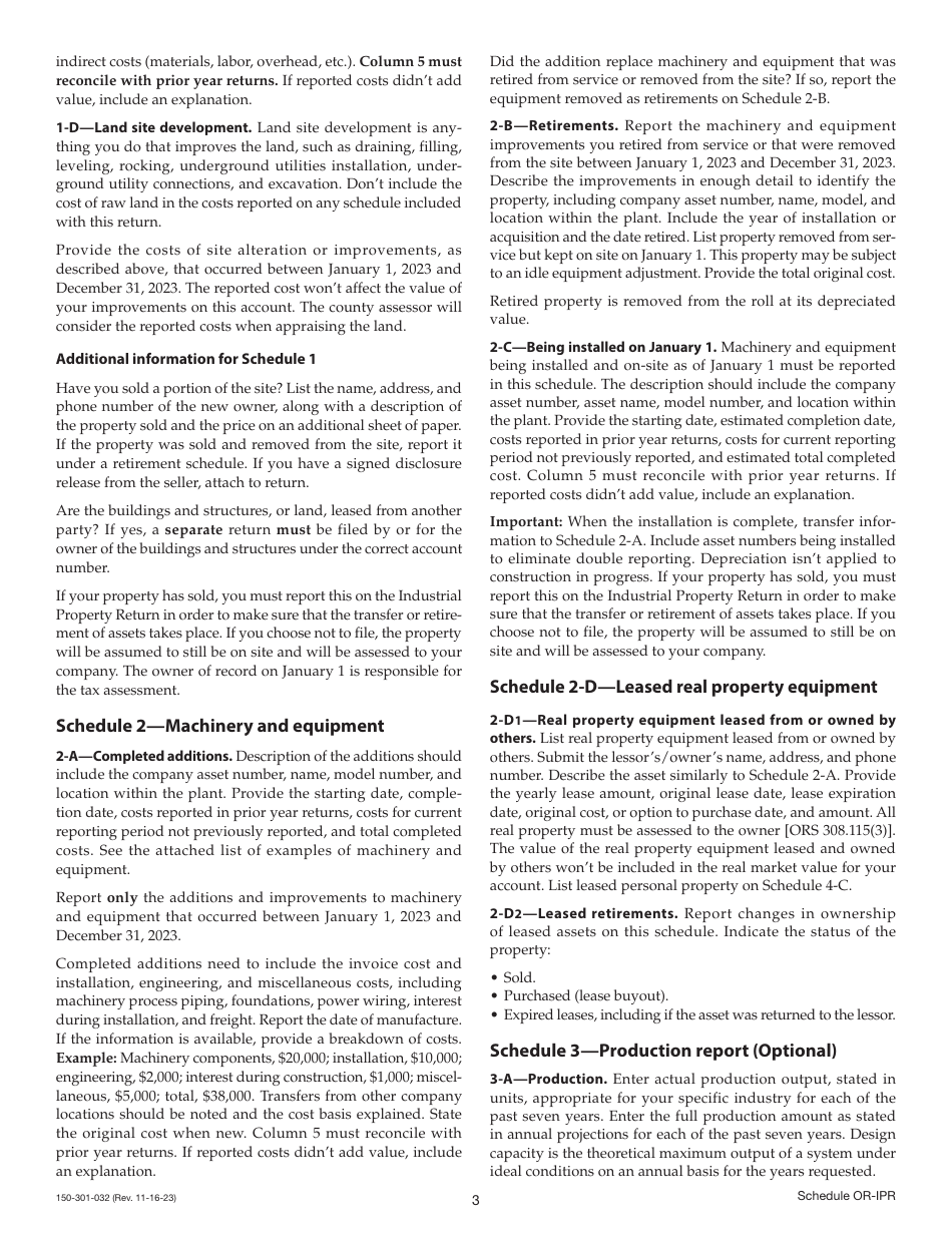 Form 150-301-032 Schedule OR-IPR Industrial Real Property Schedules - Oregon, Page 4