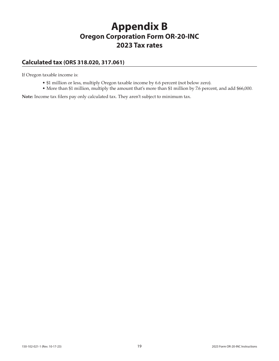 Instructions for Form OR-20-INC, 150-102-021 Oregon Corporation Income Tax Return - Oregon, Page 19