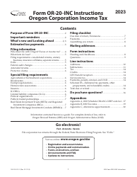 Instructions for Form OR-20-INC, 150-102-021 Oregon Corporation Income Tax Return - Oregon