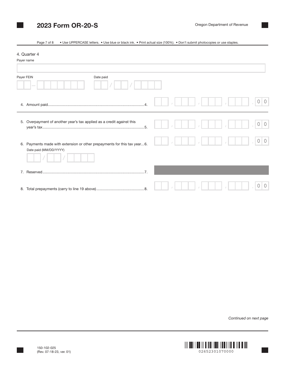 Form OR-20-S (150-102-025) Oregon S Corporation Tax Return - Oregon, Page 7