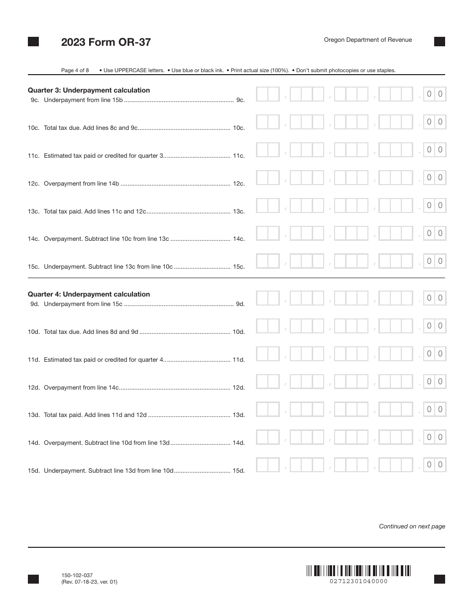 Form OR-37 (150-102-037) Underpayment of Oregon Corporation Estimated Tax - Oregon, Page 4