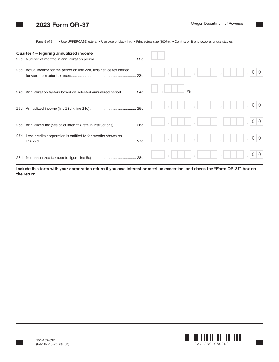 Form OR-37 (150-102-037) Underpayment of Oregon Corporation Estimated Tax - Oregon, Page 8