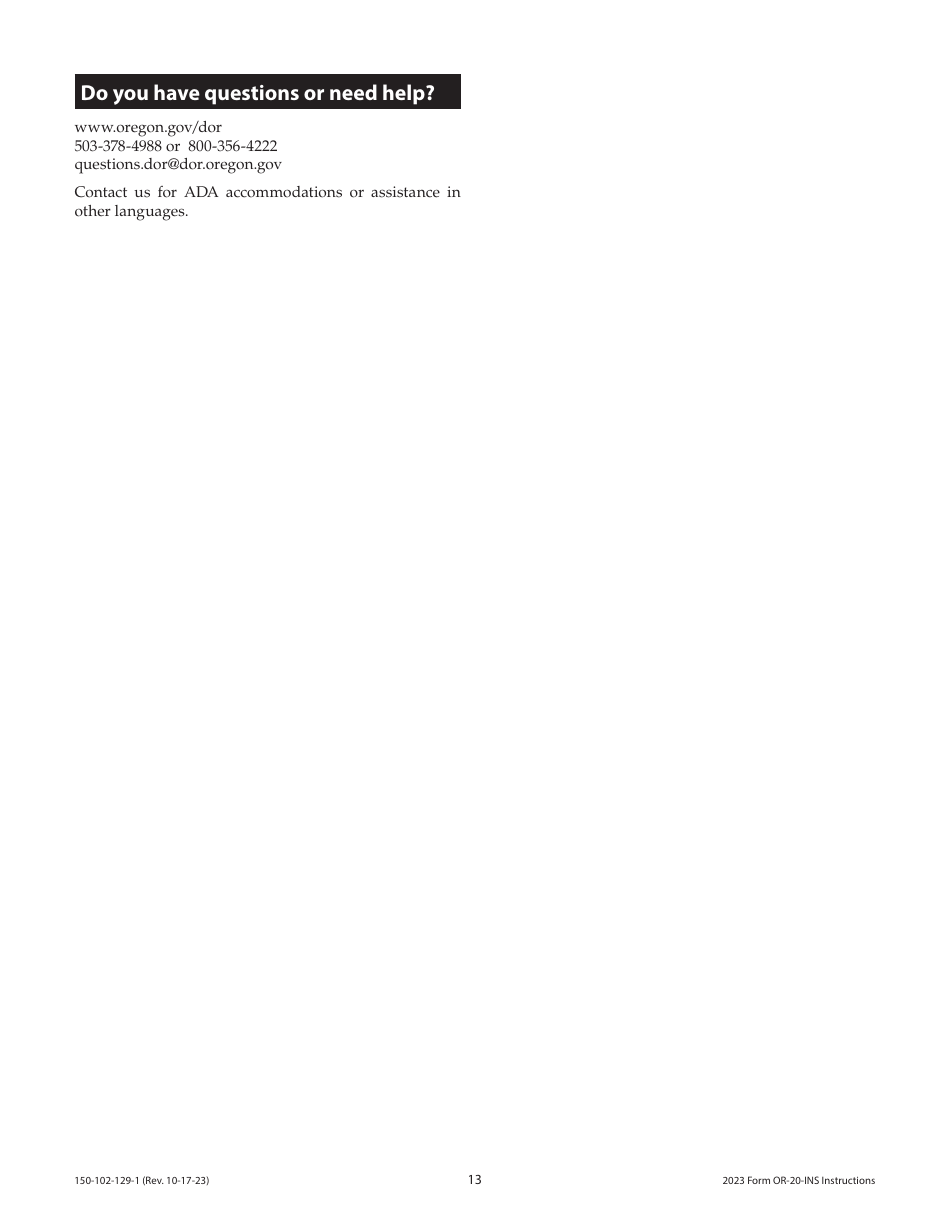 Instructions for Form OR-20-INS, 150-102-129 Oregon Insurance Excise Tax Return - Oregon, Page 13