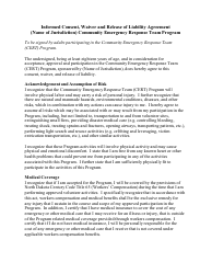 Document preview: Informed Consent, Waiver and Release of Liability Agreement - Community Emergency Response Team Program - North Dakota