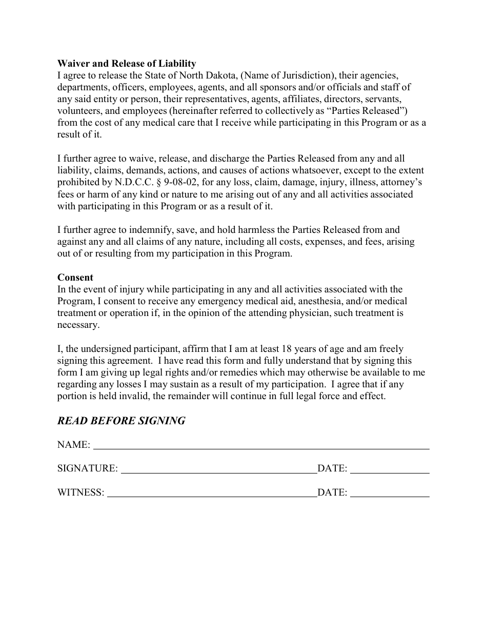 Informed Consent, Waiver and Release of Liability Agreement - Community Emergency Response Team Program - North Dakota, Page 2