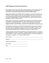 Document preview: Cert Background Check Consent Form - North Dakota