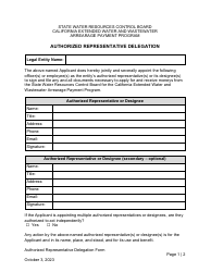 Document preview: Authorized Representative Delegation - California Extended Water and Wastewater Arrearage Payment Program - California
