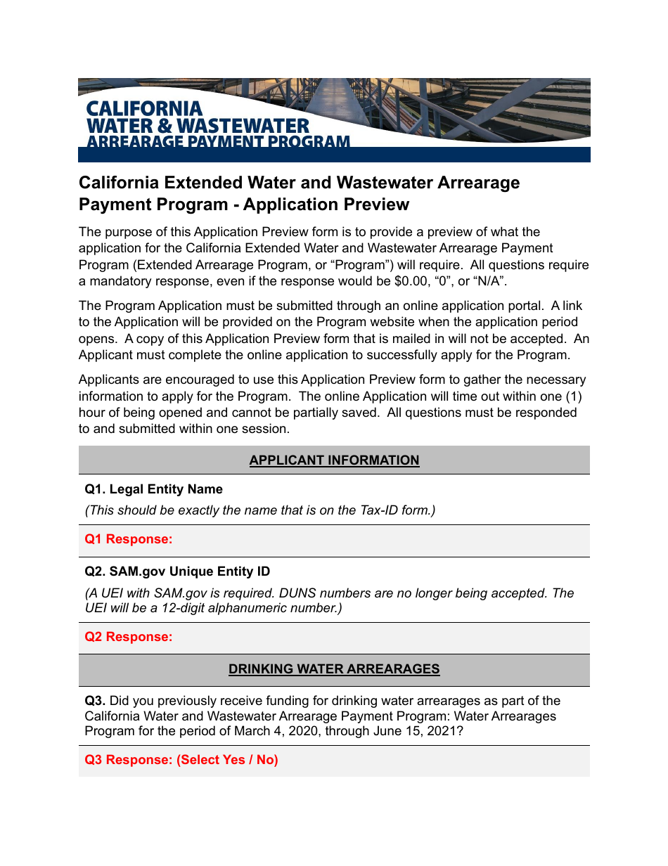 Application Preview - California Extended Water and Wastewater Arrearage Payment Program - California, Page 1