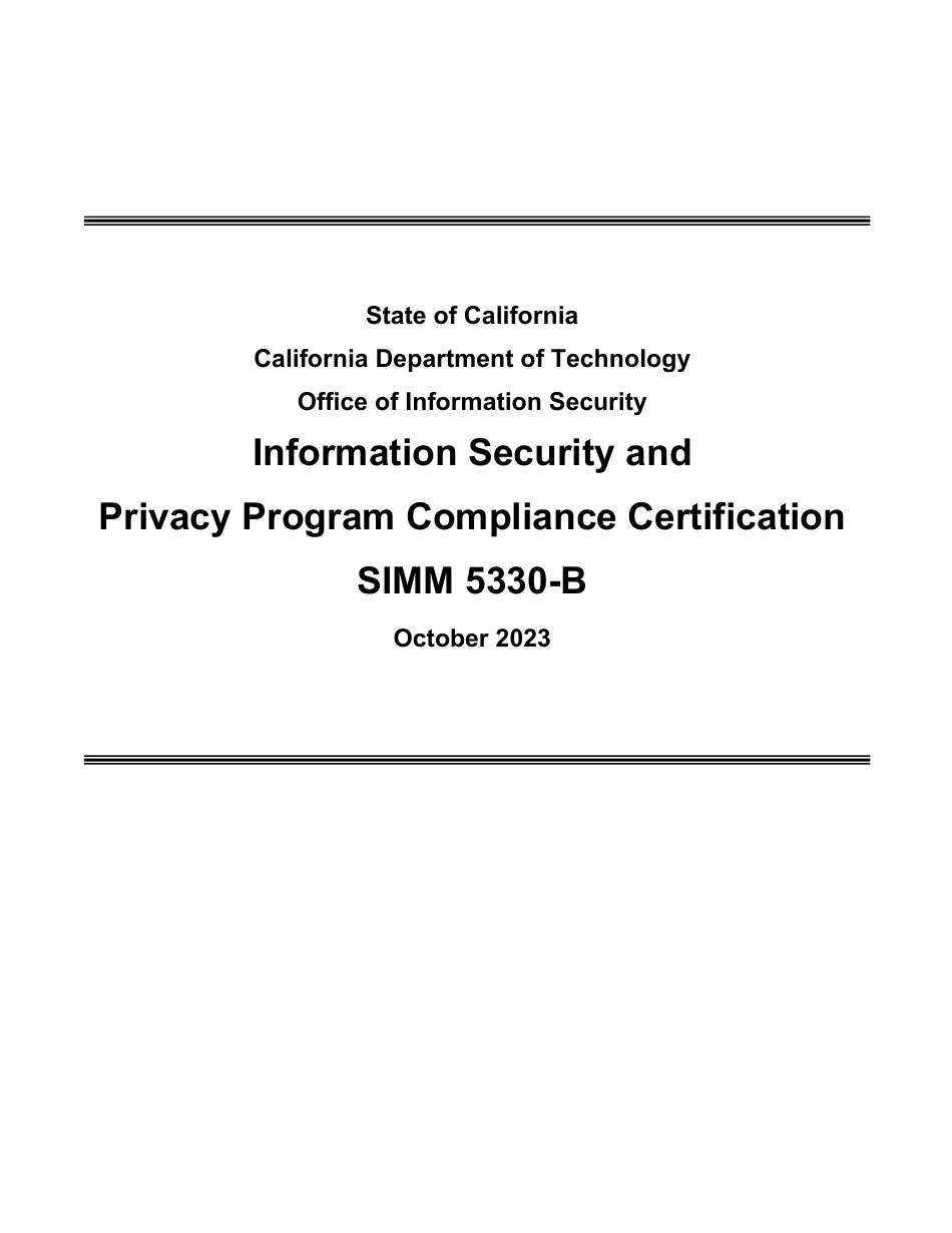 Form SIMM5330-B Information Security and Privacy Program Compliance Certification - California, Page 1