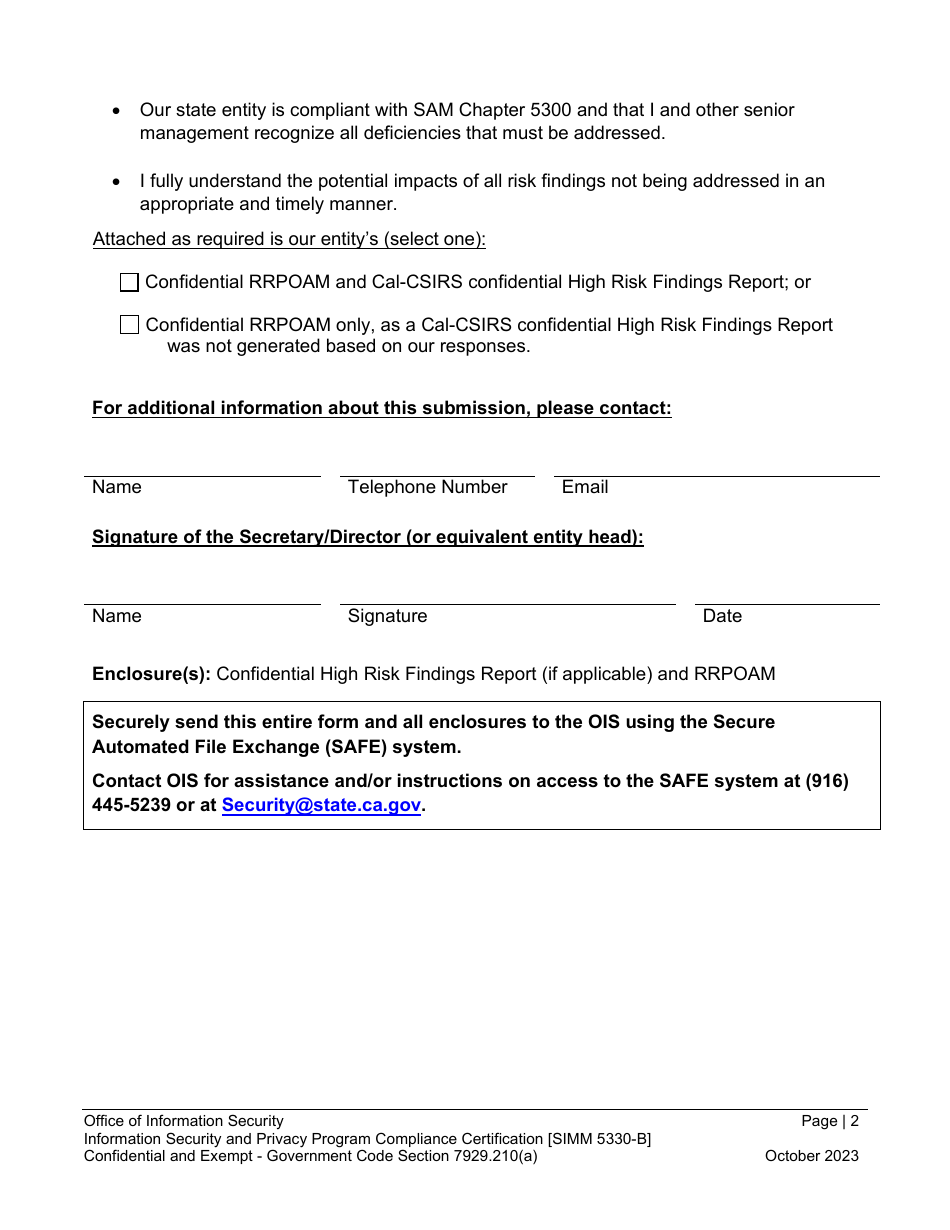Form SIMM5330-B Information Security and Privacy Program Compliance Certification - California, Page 4