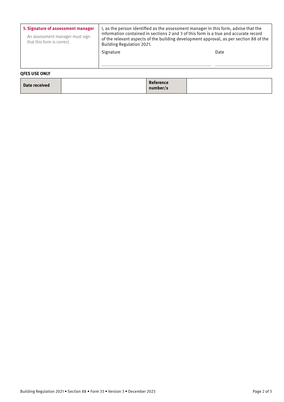 Form 33 Notice to Qfes of an on-Site Water Storage or Supply Under Queensland Development Code Mandatory Part 3.7 - Farm Buildings and Vehicle Storage Farm Sheds - Queensland, Australia, Page 2