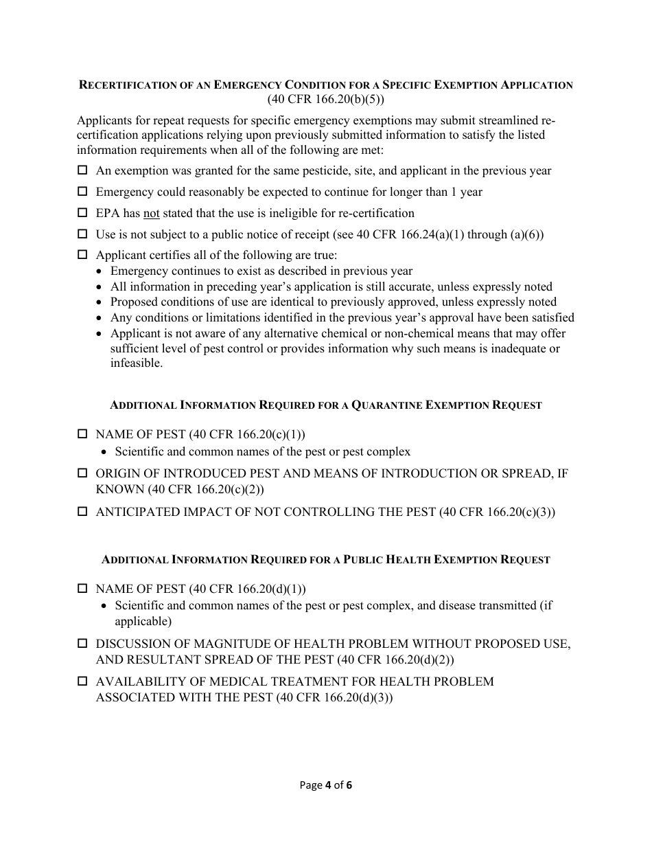 Checklists for Emergency Exemption Applications Under Section 18 of the Federal Insecticide, Fungicide, and Rodenticide Act (Fifra), Page 4