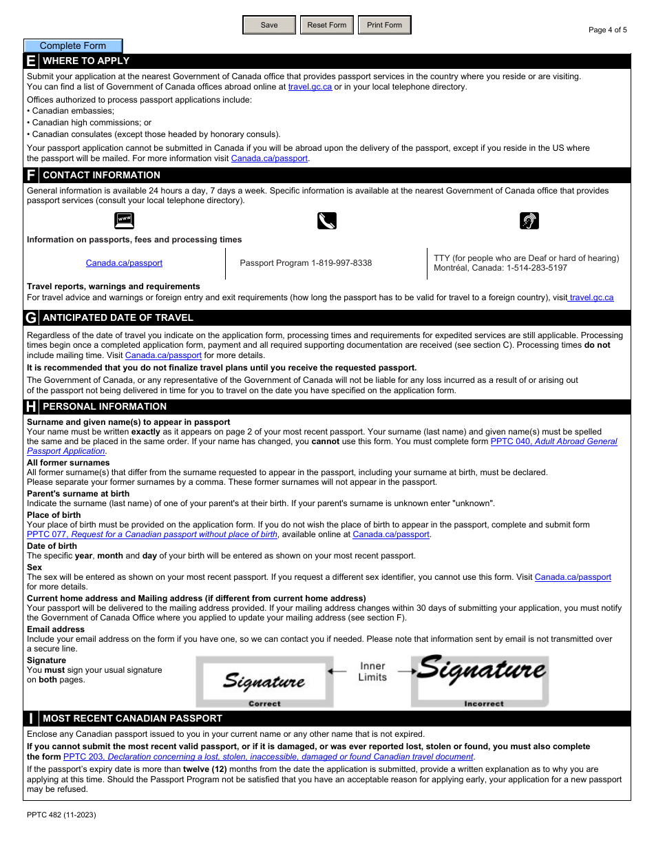 Form PPTC482 Adult Abroad Simplified Renewal Passport Application for Canadians Applying Outside of Canada and the Usa - Canada, Page 4