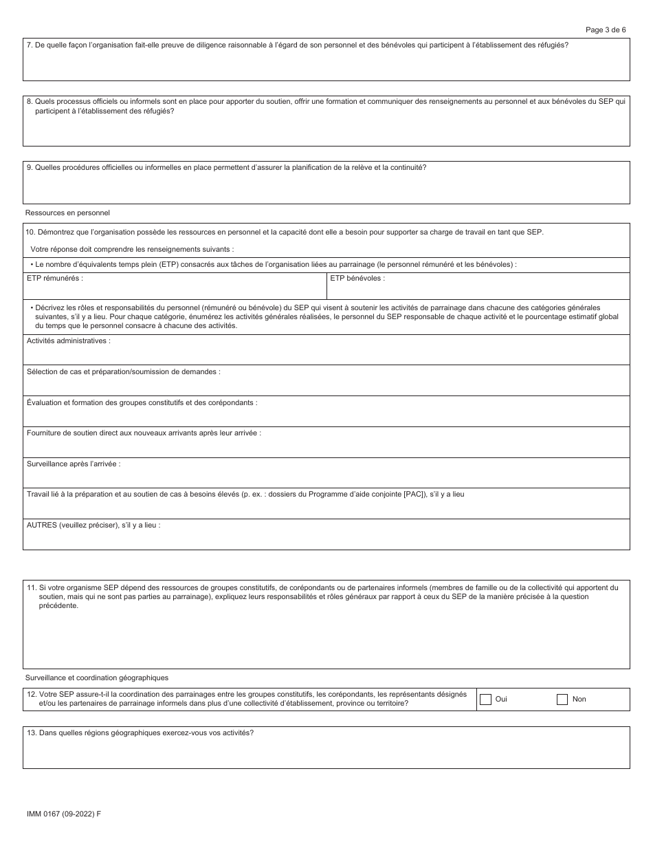 Forme IMM0167 Evaluation Organisationnelle Du Signataire Dentente De Parrainage (Sep) - Canada (French), Page 3