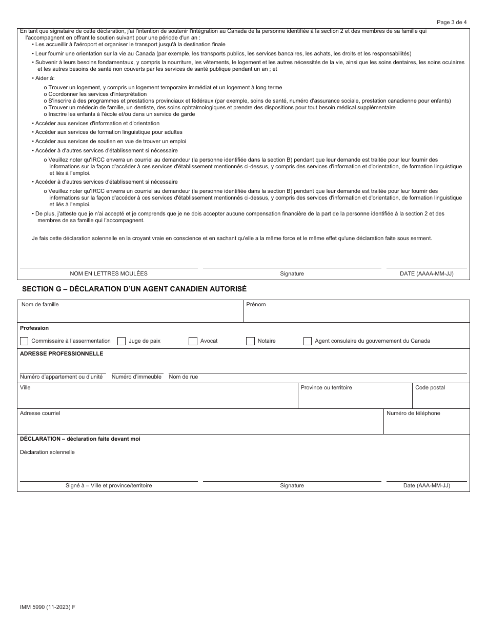 Forme IMM5990 Declaration Solennelle Visant a Confirmer La Relation Avec Un Membre De La Famille Elargie Au Canada - Canada (French), Page 3