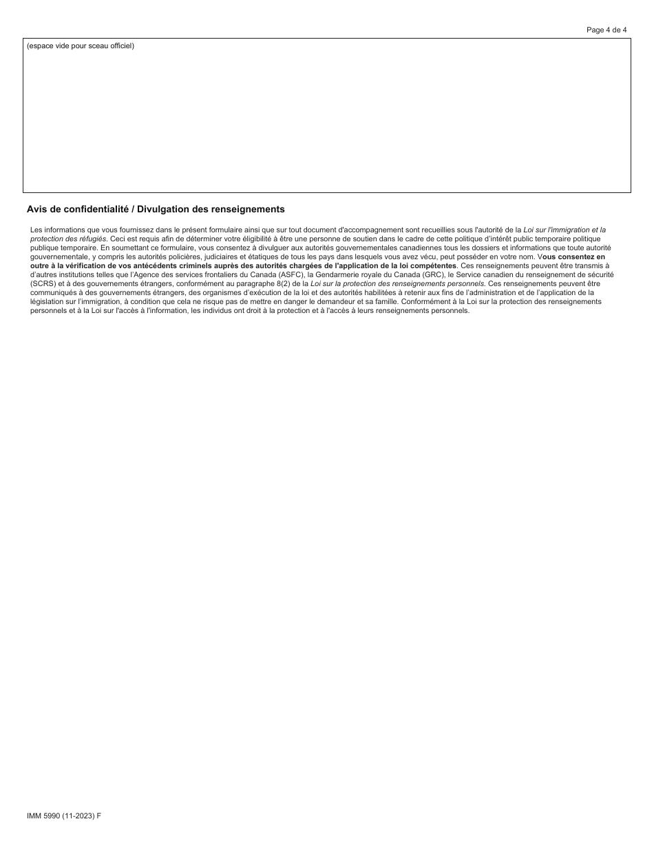 Forme IMM5990 Declaration Solennelle Visant a Confirmer La Relation Avec Un Membre De La Famille Elargie Au Canada - Canada (French), Page 4