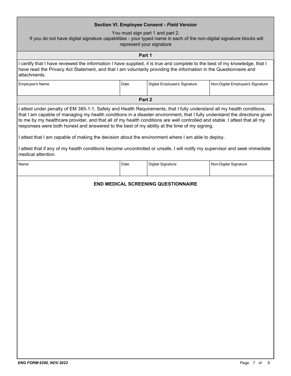 ENG Form 6290 Reemployed Annuitant Program (Rap) Medical Questionnaire - Field Version, Page 7