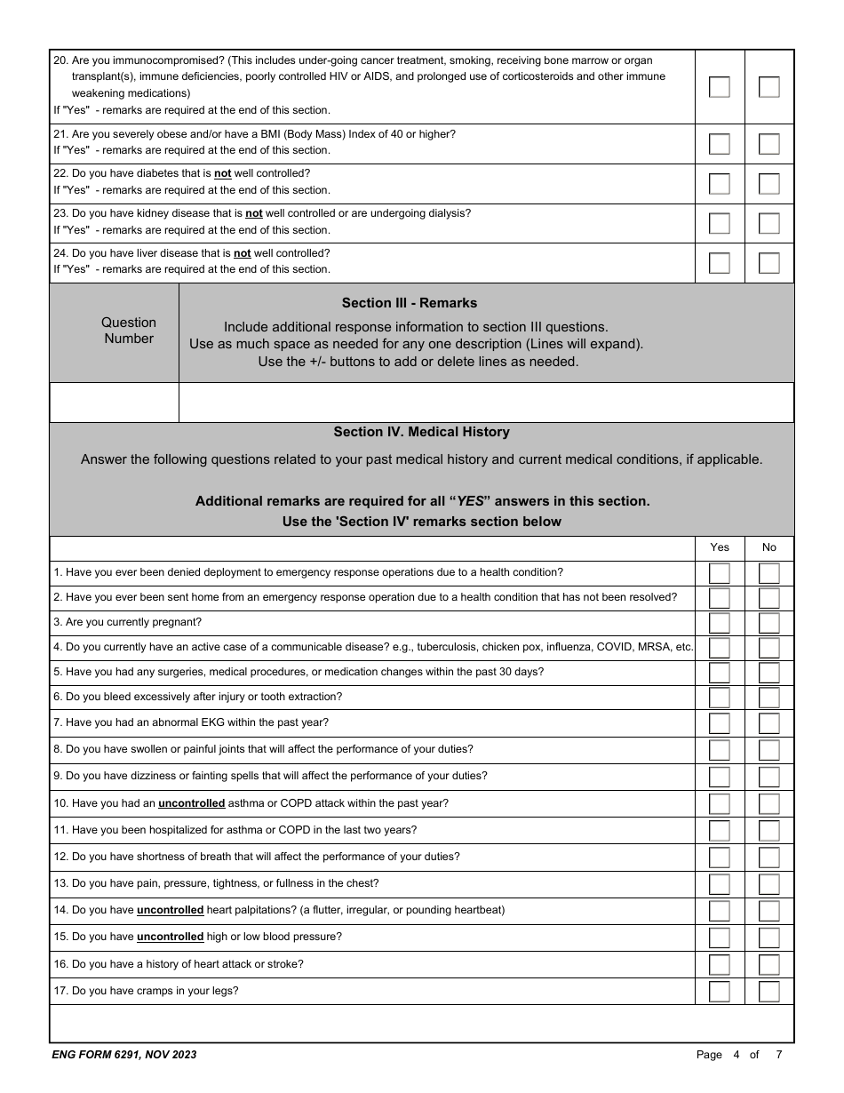 ENG Form 6291 Reemployed Annuitant Program (Rap) Medical Questionnaire - Office Only, Page 4