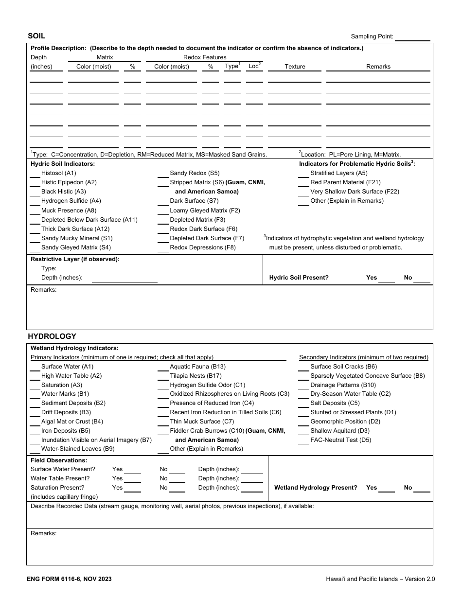 ENG Form 6116-6 Wetland Determination Data Sheet - Hawaii and Pacific Islands Region, Page 2