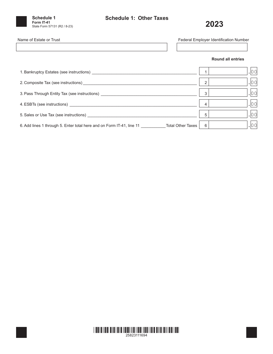 Form IT41 (State Form 57131) Schedule 1 Download Fillable PDF or Fill