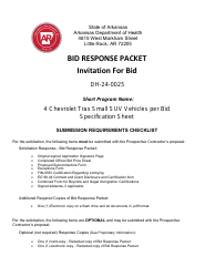 Form DH-24-0025 Bid Response Packet - 4 Chevrolet Trax Small Suv Vehicles Per Bid Specification Sheet - Arkansas