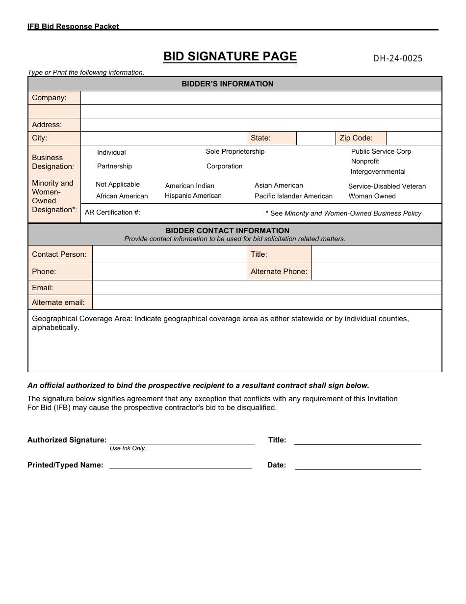 Form DH-24-0025 Bid Response Packet - 4 Chevrolet Trax Small Suv Vehicles Per Bid Specification Sheet - Arkansas, Page 2
