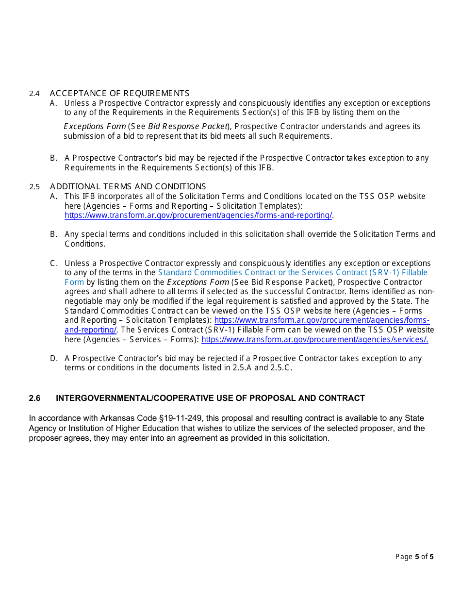 Form DH-24-0025 Invitation for Bid - 4 Chevrolet Trax Small Suv Vehicles Per Bid Specification Sheet - Arkansas, Page 5