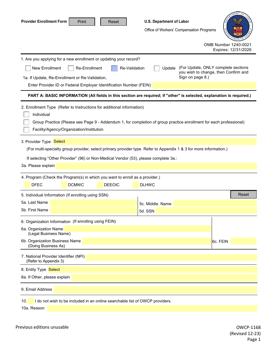 Form OWCP-1168 Provider Enrollment Form, Page 3