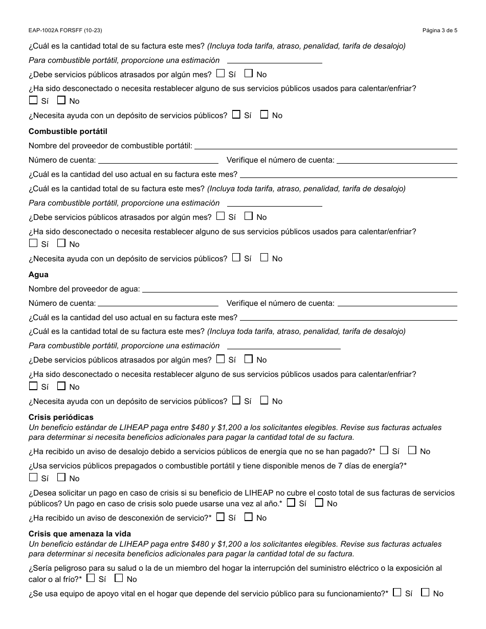 Formulario EAP-1002A-S Solicitud De Liheap - Arizona (Spanish), Page 3