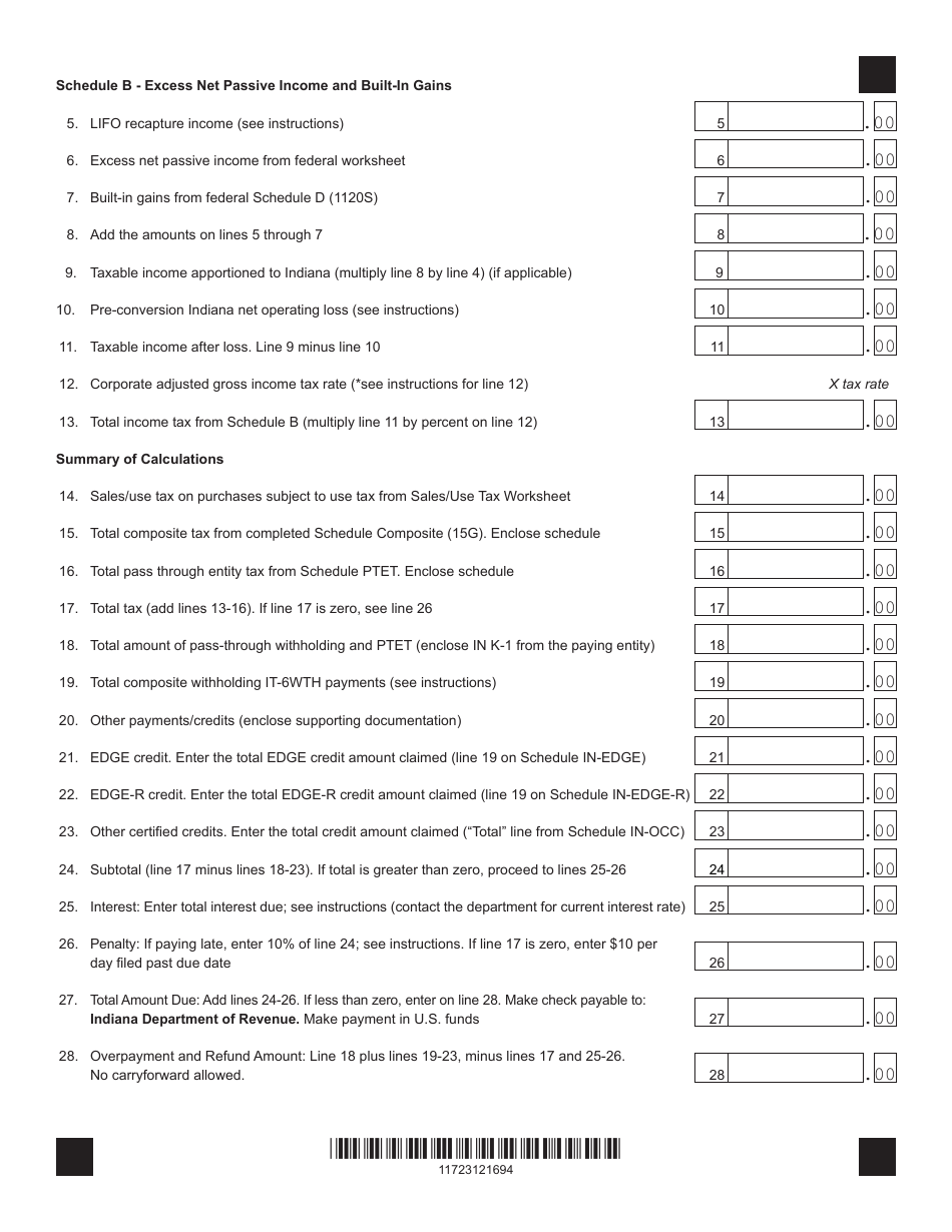 Form IT-20S (State Form 10814) Indiana S Corporation Income Tax Return - Indiana, Page 2