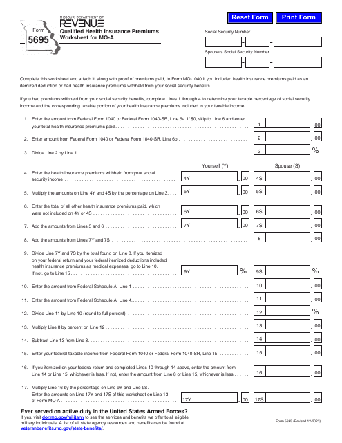 Form 5695 Qualified Health Insurance Premiums Worksheet for Mo-A - Missouri