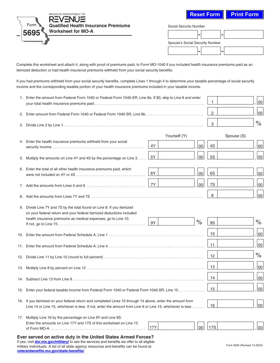 Form 5695 Qualified Health Insurance Premiums Worksheet for Mo-A - Missouri, Page 1