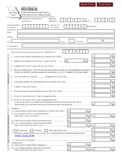 Form MO-1065A AUDIT  Printable Pdf