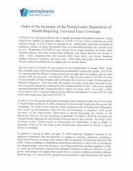 Order of the Secretary of the Pennsylvania Department of Health Requiring Universal Face Coverings - Pennsylvania