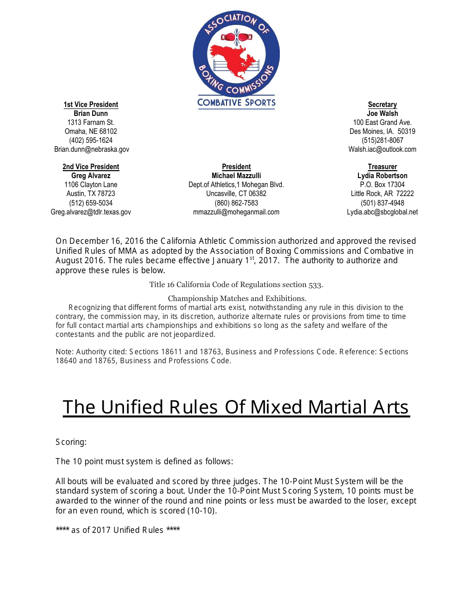 The Unified Rules of Mixed Martial Arts - Association of Boxing Commissions, Page 1