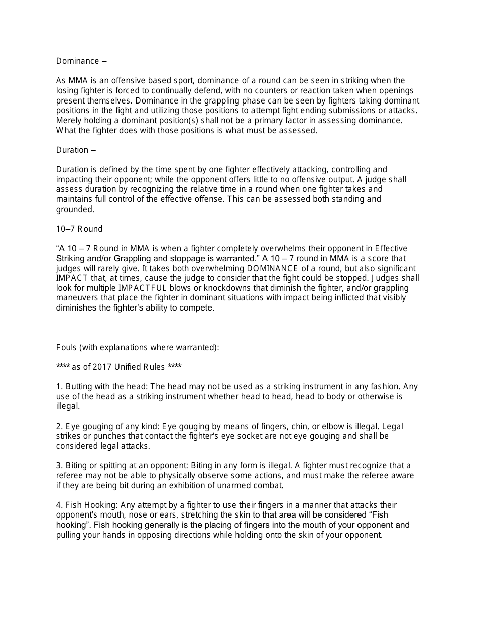 The Unified Rules of Mixed Martial Arts Association of Boxing Commissions Download Printable