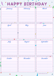 Document preview: Birthday Calendar Template - Violet