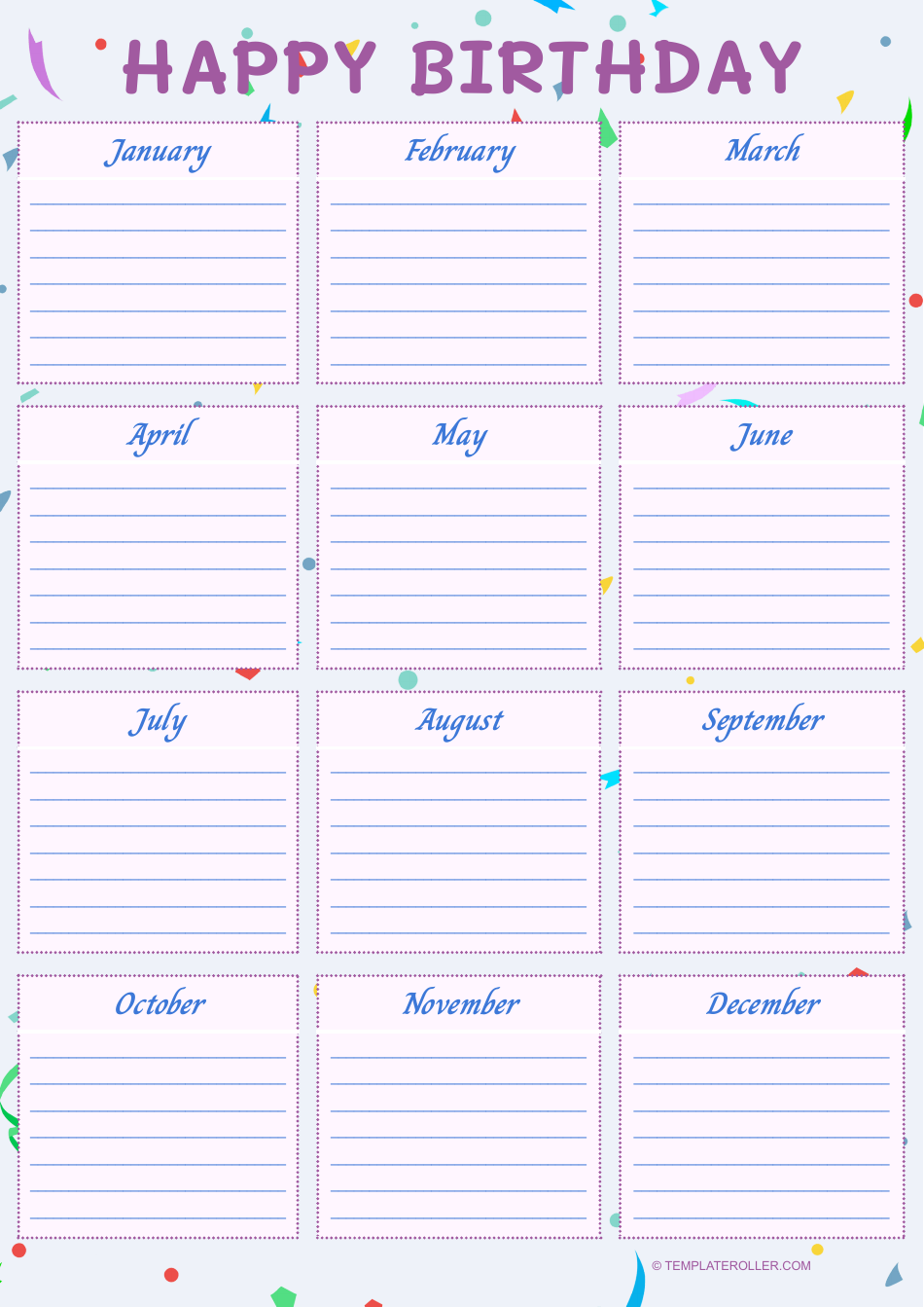 Birthday Calendar Template - Violet Download Printable PDF | Templateroller