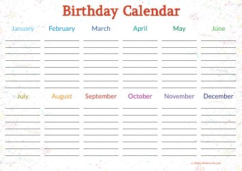 Document preview: Birthday Calendar Template - Red