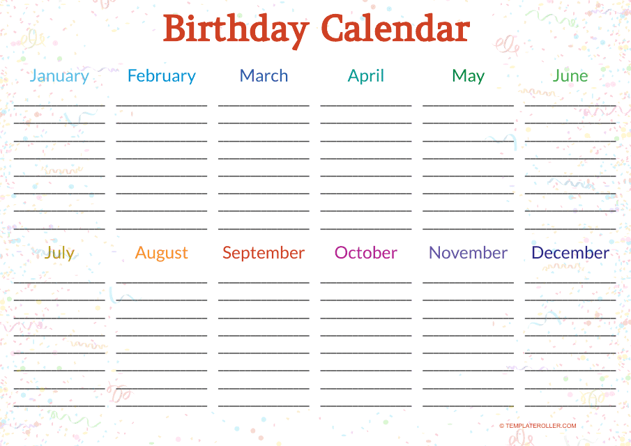 Birthday Calendar Template - Red