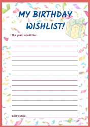 Document preview: Birthday Wish List Template - Party