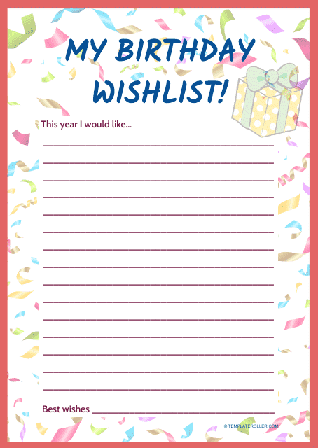 Birthday Wish List Template - Party Download Pdf