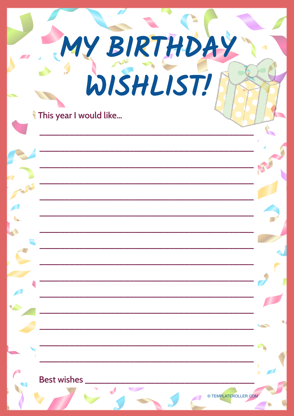 Birthday Wish List Template Party Download Printable PDF Templateroller