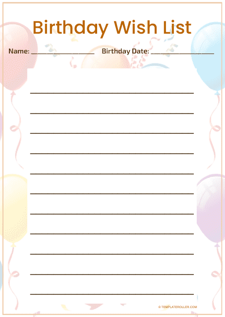 Birthday Wish List Template - Orange