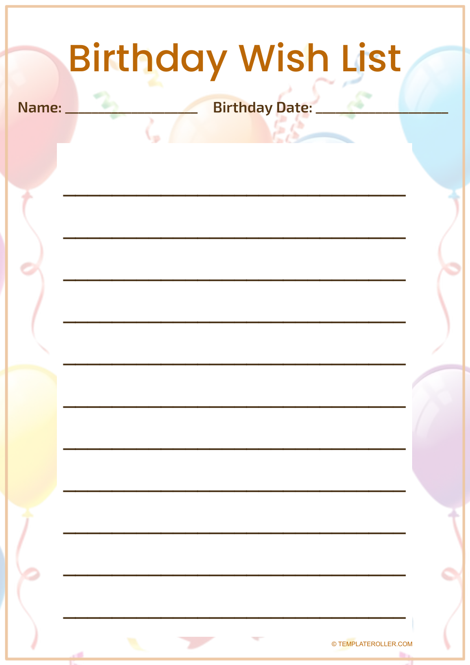 Birthday Wish List Template - Orange Download Printable PDF ...