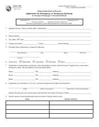 Form 703 (State Form 50216) Application for Emergency or Temporary Authority to Transport Passenger or Household Goods - Indiana