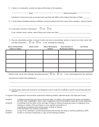 Form 707 (State Form 50219) Joint Application for Sale and Transfer of Permanent Authority to Transport Passenger or Household Goods - Indiana, Page 3