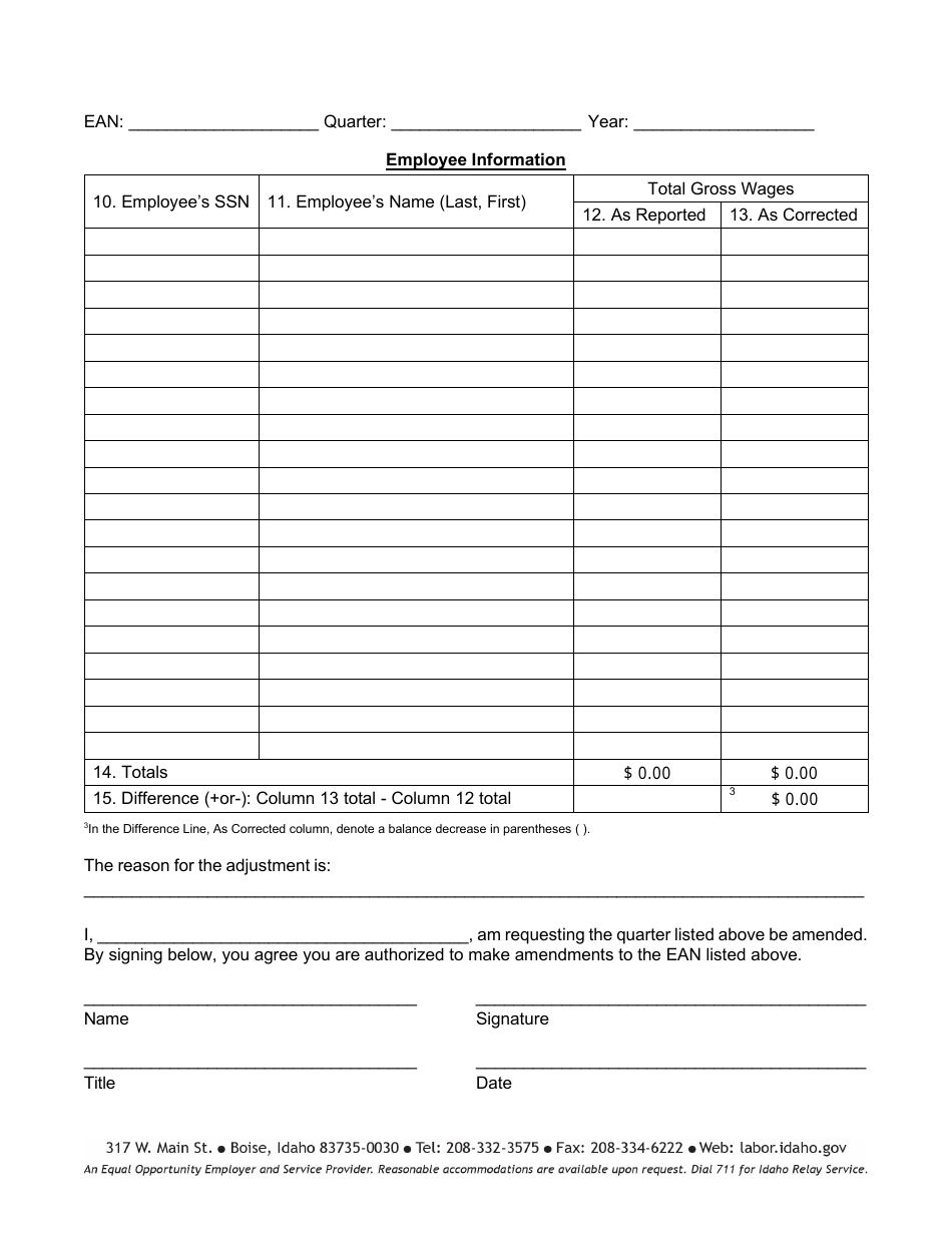 Idaho Amended Unemployment Insurance Tax Report Form - Fill Out, Sign ...